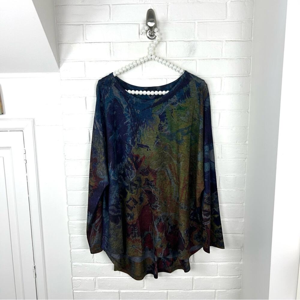 Inoah Art To Wear Dark Colored Abstract Pattern Long Sleeve Knit Top Size XL